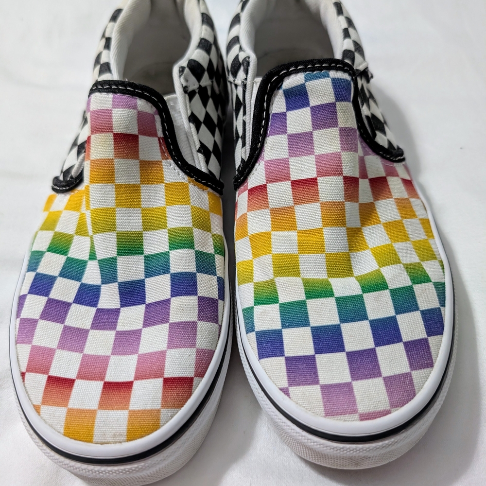 Vans White and Black Classic Slip-On Sneakers